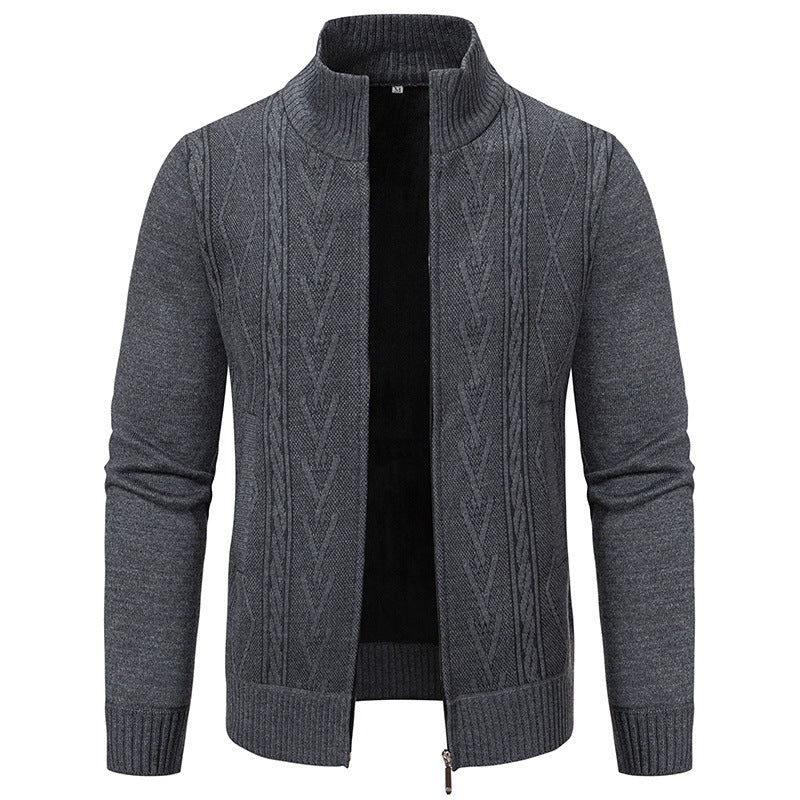 Herren-Cardigan mit Zopfmuster und Hohem Kragen
