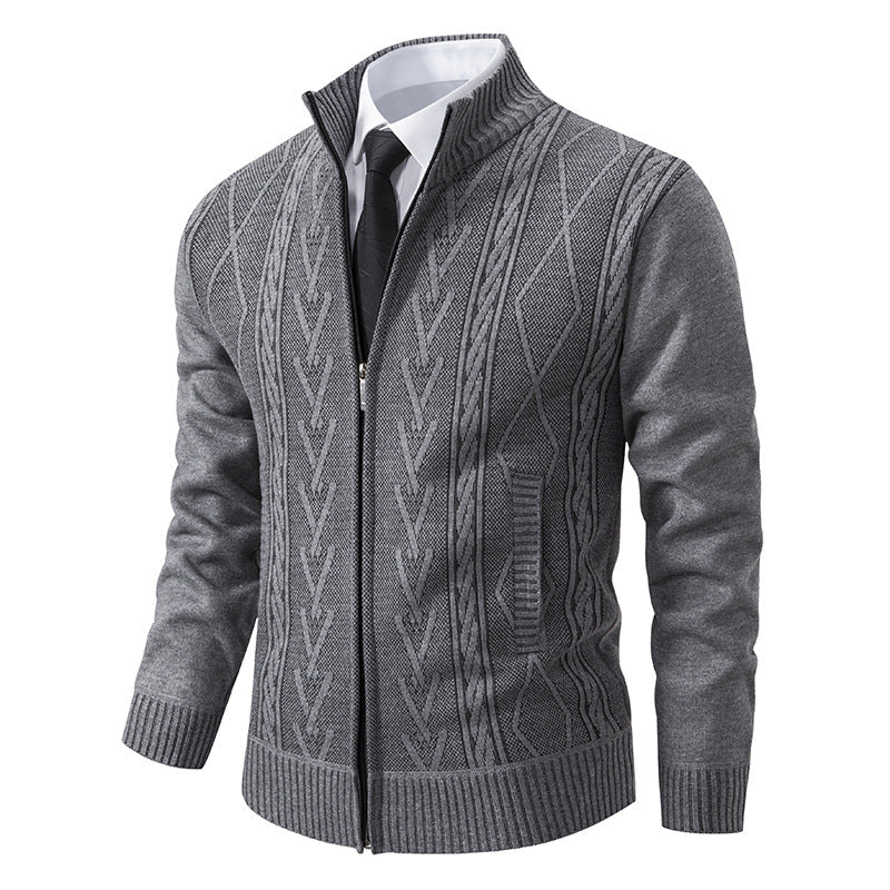 Herren-Cardigan mit Zopfmuster und Hohem Kragen