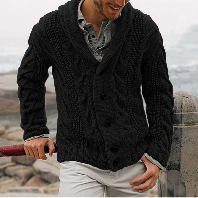 Herren-Cardigan mit Zopfmuster und Stehkragen