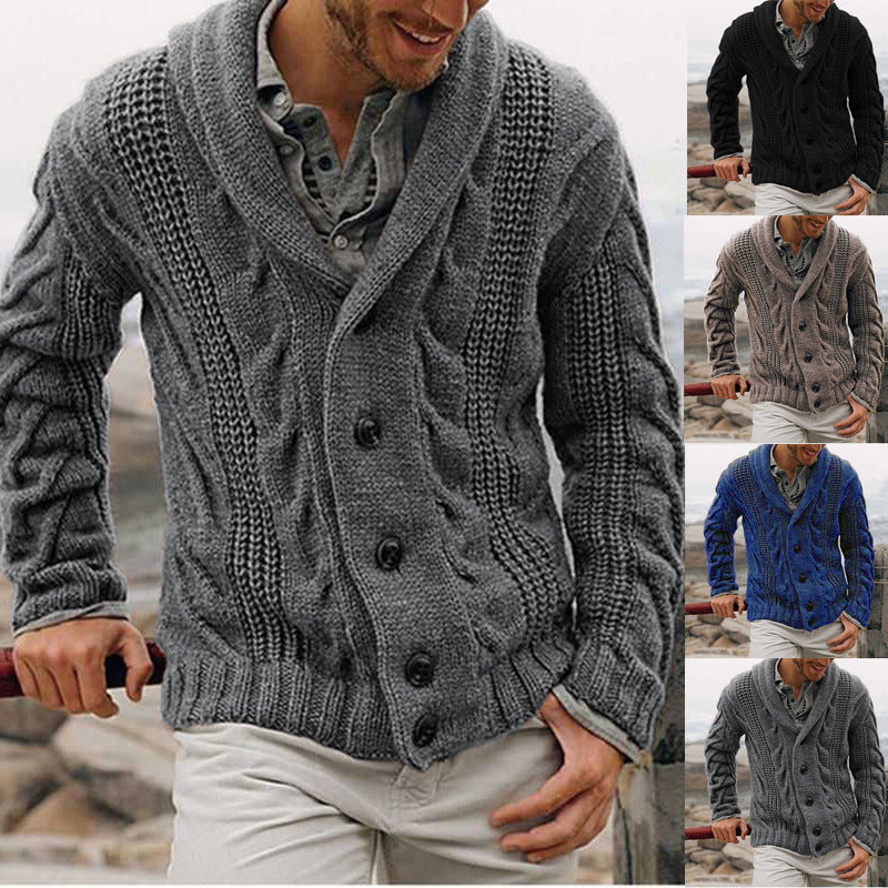Herren-Cardigan mit Zopfmuster und Stehkragen