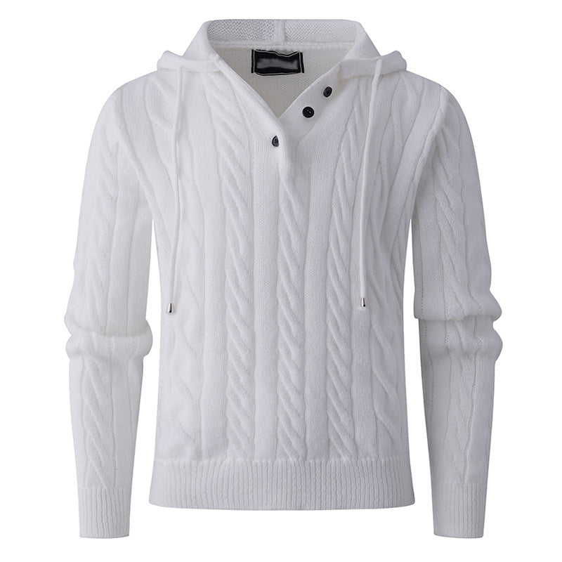 Herren Strickpullover mit Kapuze und Kabelmuster