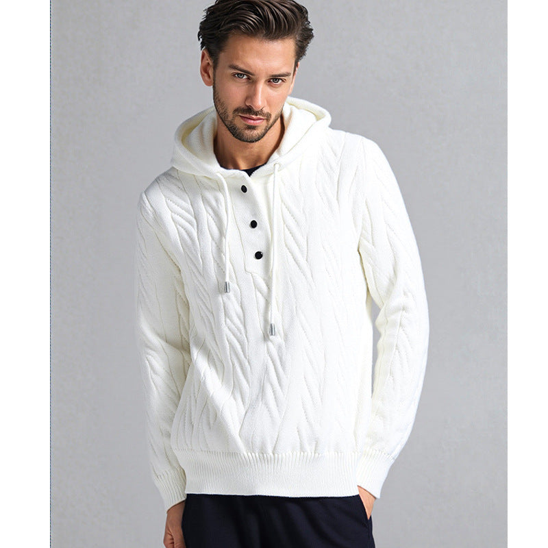 Herren Strickpullover mit Kapuze und Kabelmuster