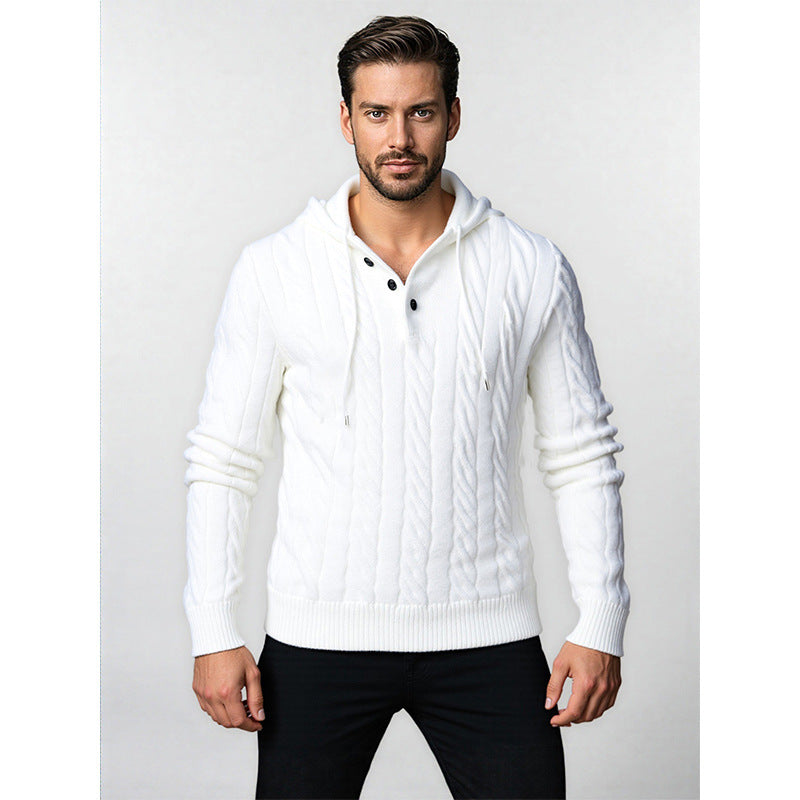 Herren Strickpullover mit Kapuze und Kabelmuster