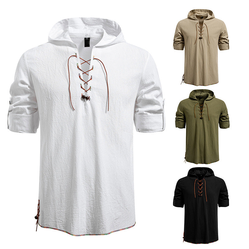 Herren Kapuzenbluse mit einzigartigem Schnürdesign