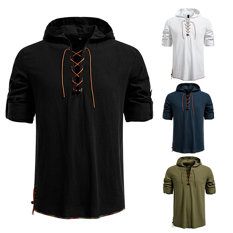 Herren Kapuzenbluse mit einzigartigem Schnürdesign