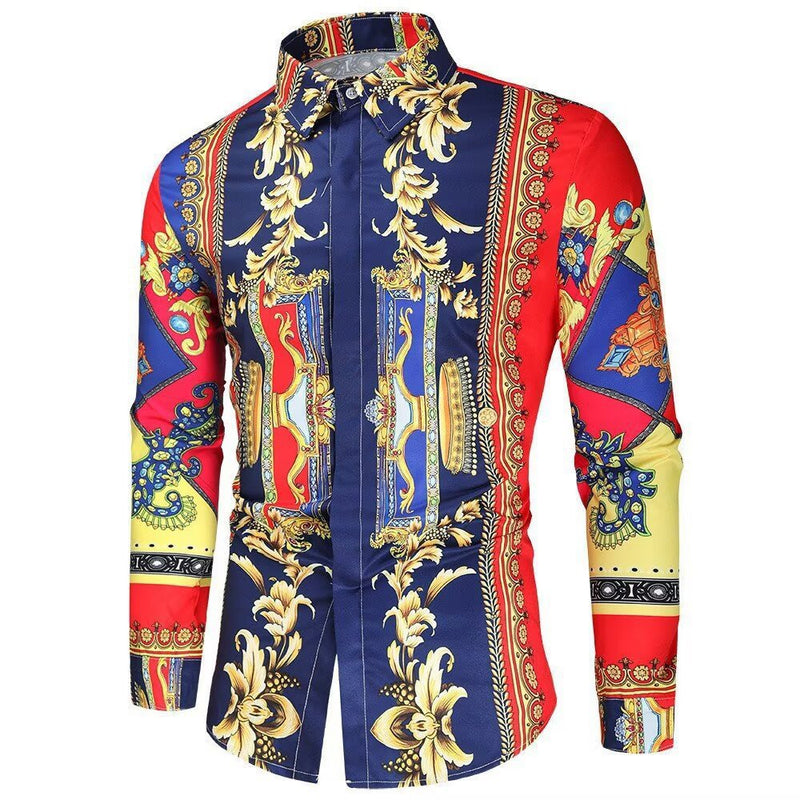 Herren Langarmhemd mit Barockmuster und Modern Fit