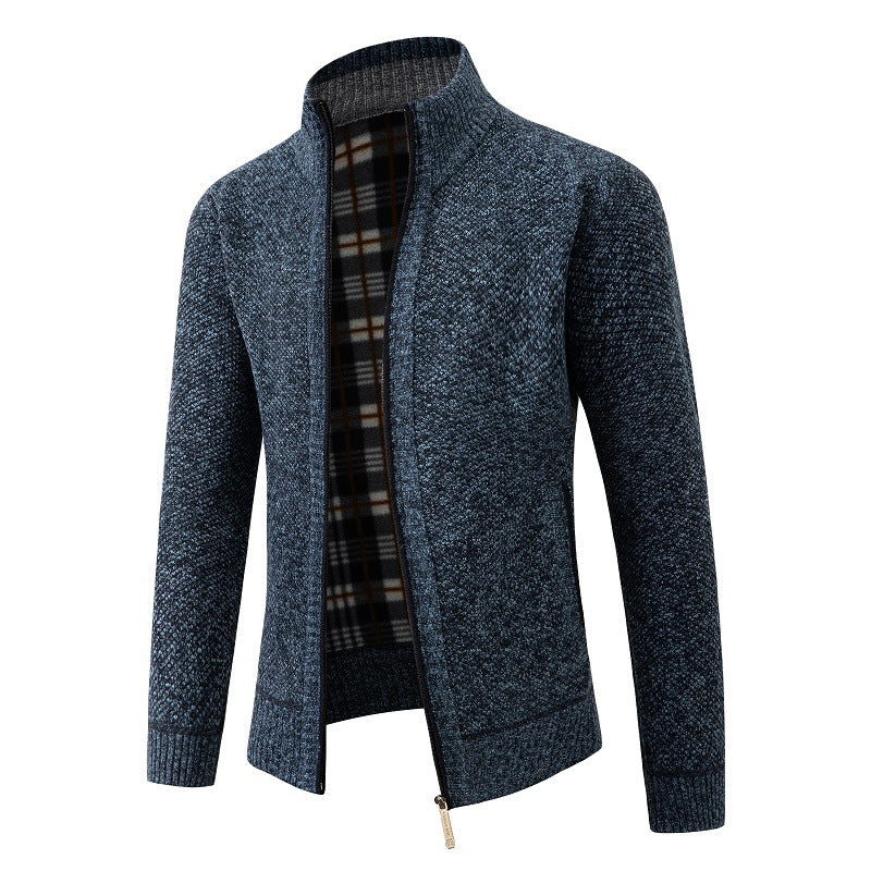 Herren Strickjacke mit Strukturiertem Design und Hohem Kragen