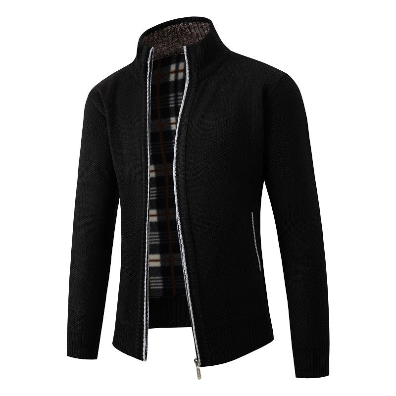 Herren Strickjacke mit Strukturiertem Design und Hohem Kragen