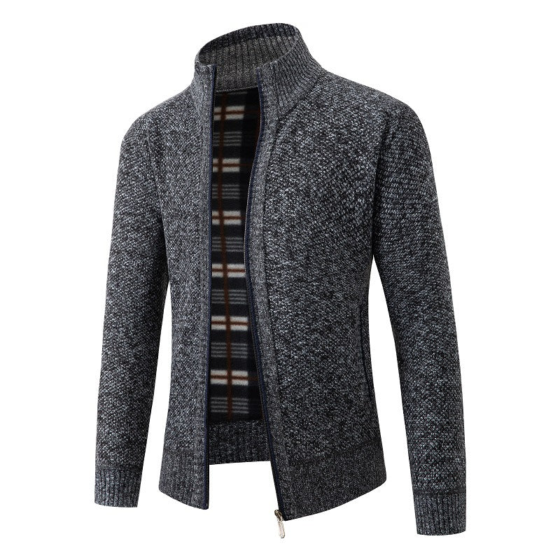 Herren Strickjacke mit Strukturiertem Design und Hohem Kragen