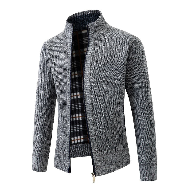 Herren Strickjacke mit Strukturiertem Design und Hohem Kragen