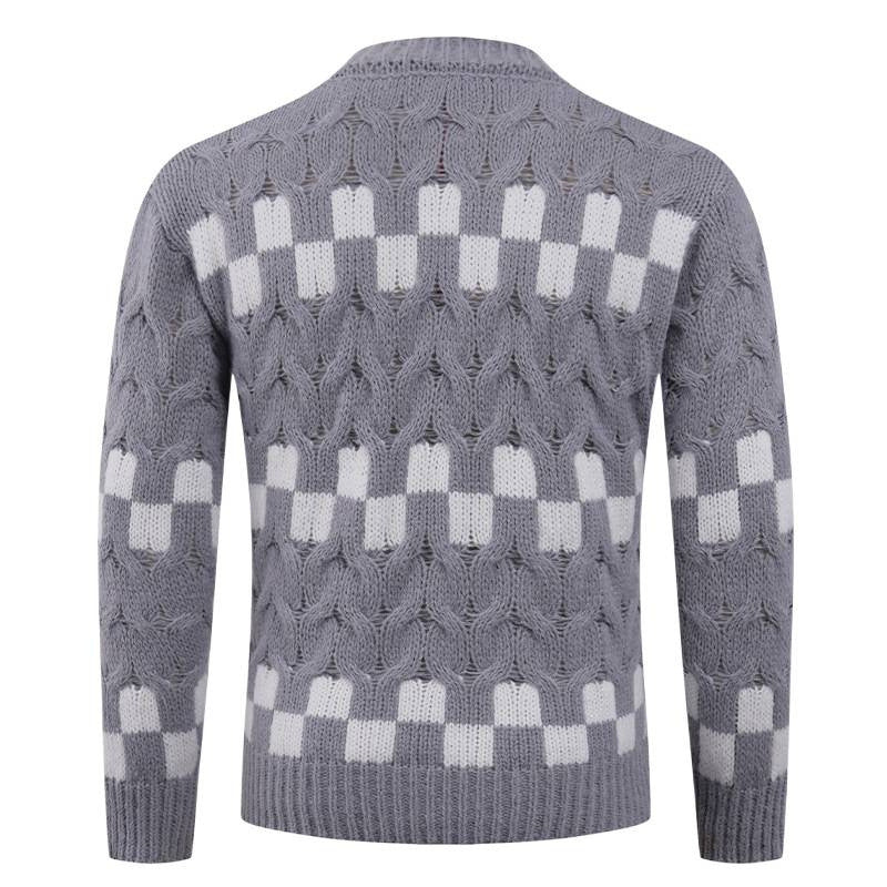 Herren Strickpullover mit Geometrischem Muster und Hohem Kragen