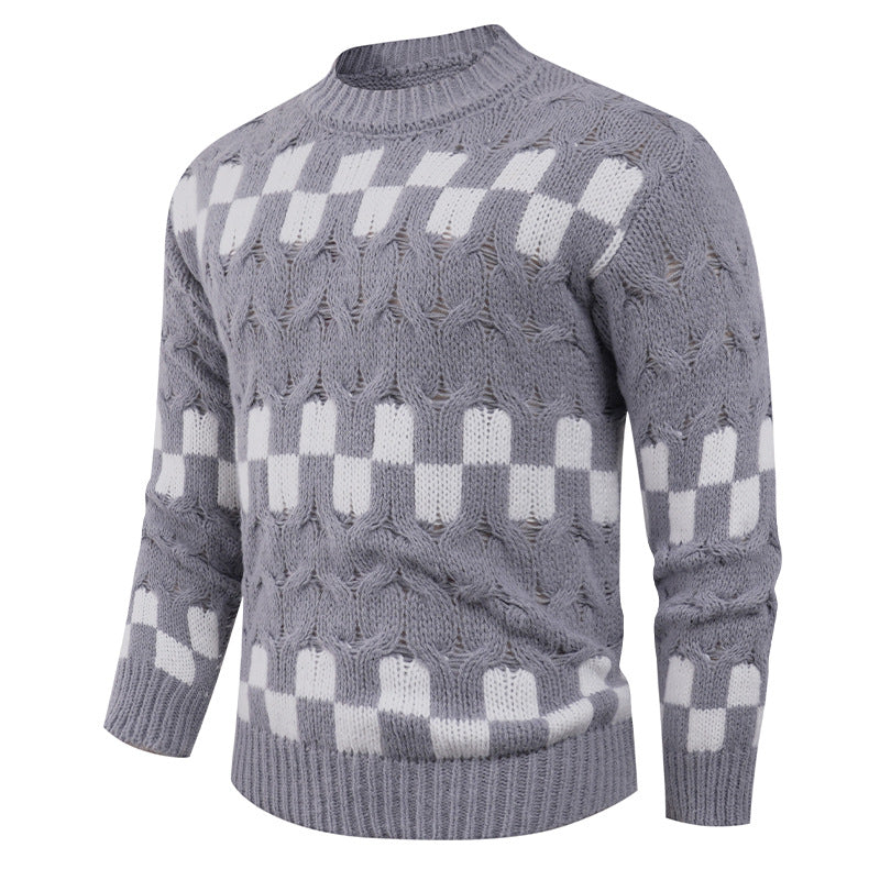 Herren Strickpullover mit Geometrischem Muster und Hohem Kragen