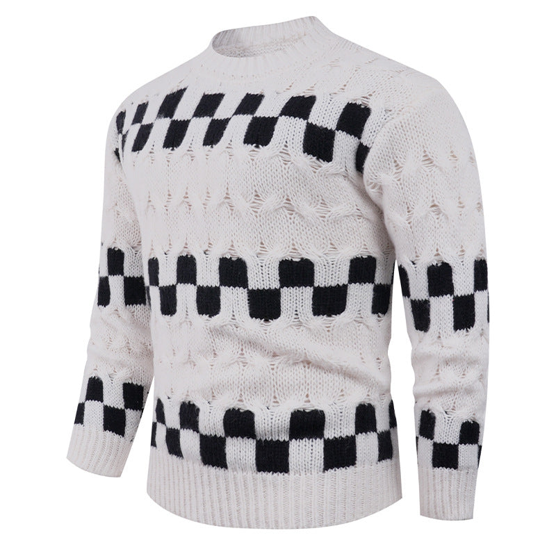 Herren Strickpullover mit Geometrischem Muster und Hohem Kragen
