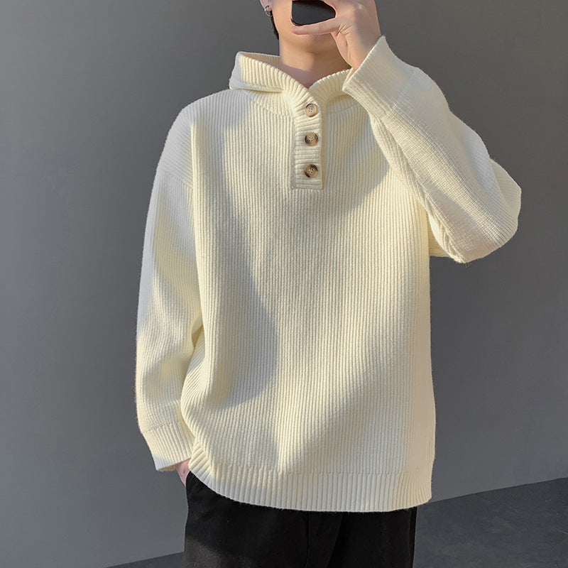 Herren Strickpullover mit Knopfleiste und Kapuze