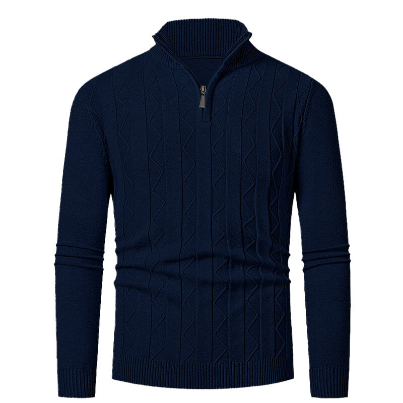 Herren Strickpullover mit Reißverschluss und Zopfmuster