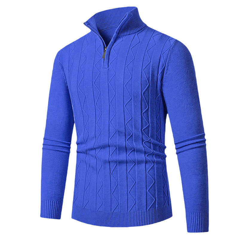 Herren Strickpullover mit Reißverschluss und Zopfmuster