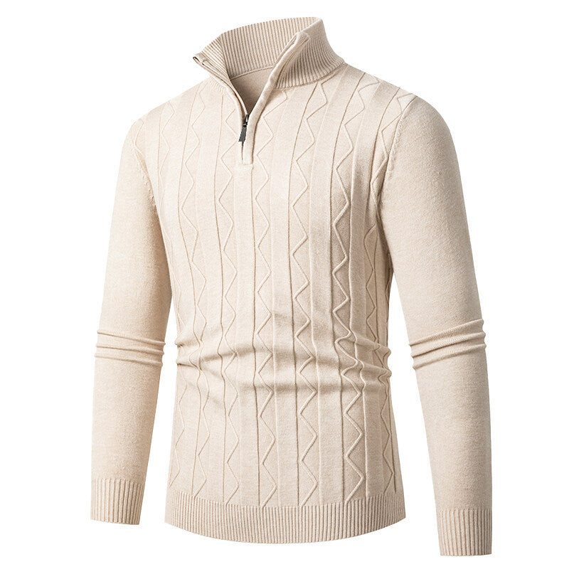 Herren Strickpullover mit Reißverschluss und Zopfmuster