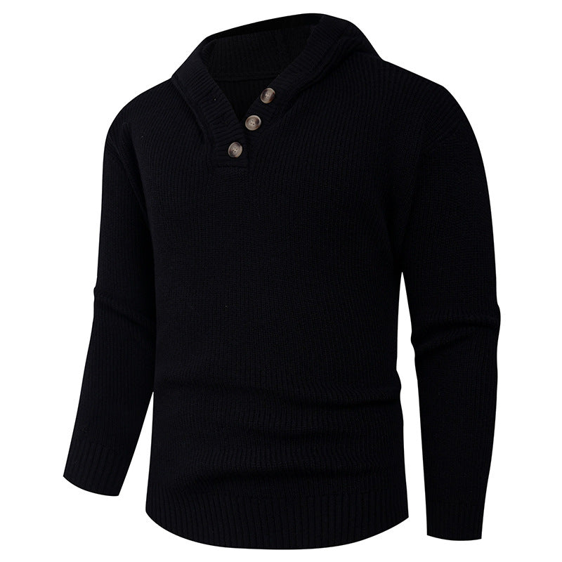 Herrenpullover mit Schalkragen und Holzknöpfen