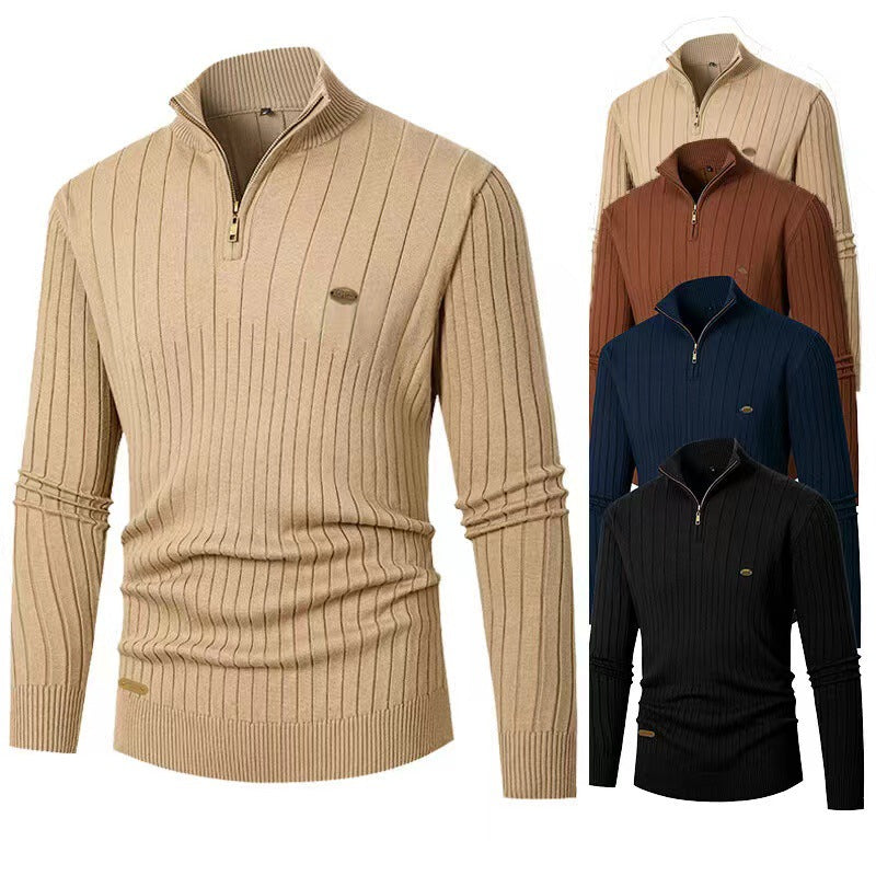 Herrenpullover mit Reißverschluss und Rippstruktur