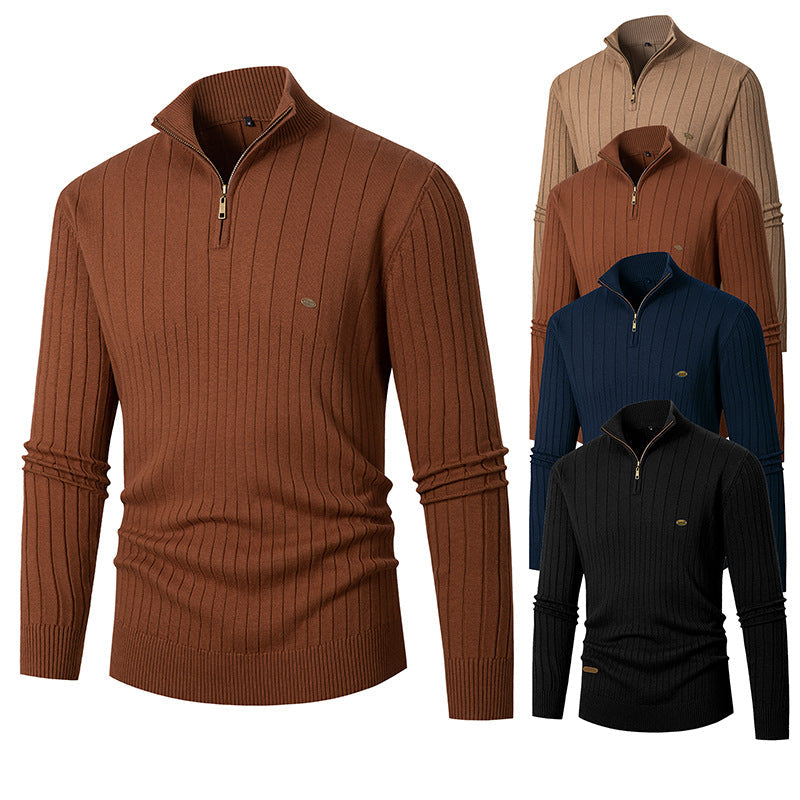 Herrenpullover mit Reißverschluss und Rippstruktur