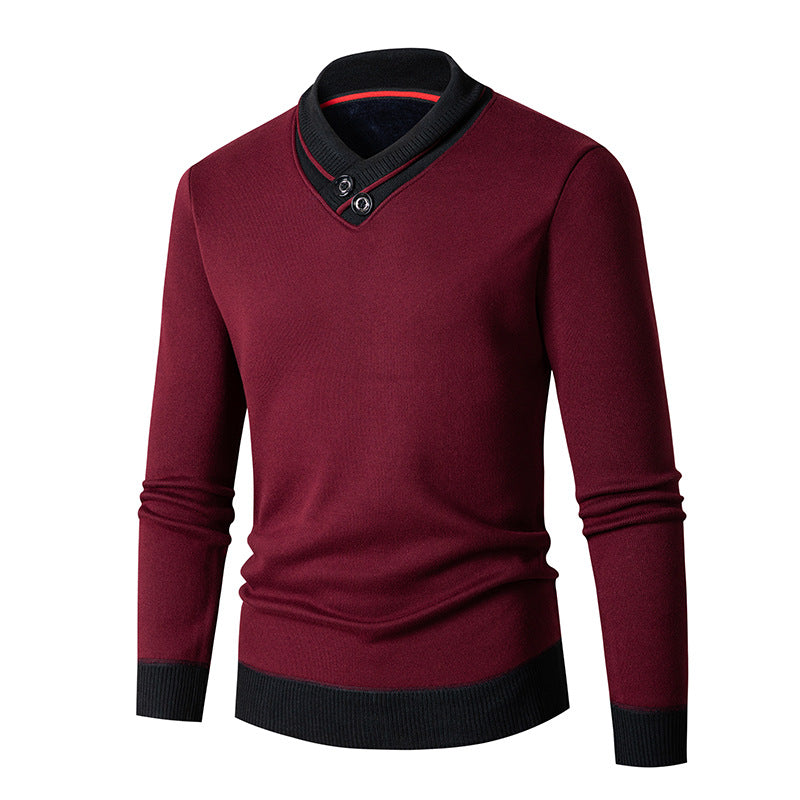 Herrenpullover mit Schalkragen und Knopfdetails