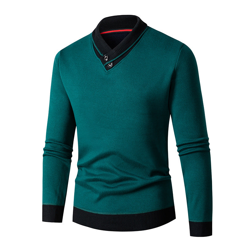 Herrenpullover mit Schalkragen und Knopfdetails