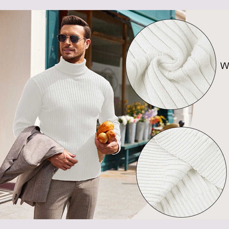 Hochkragen-Rippstrickpullover für Herren
