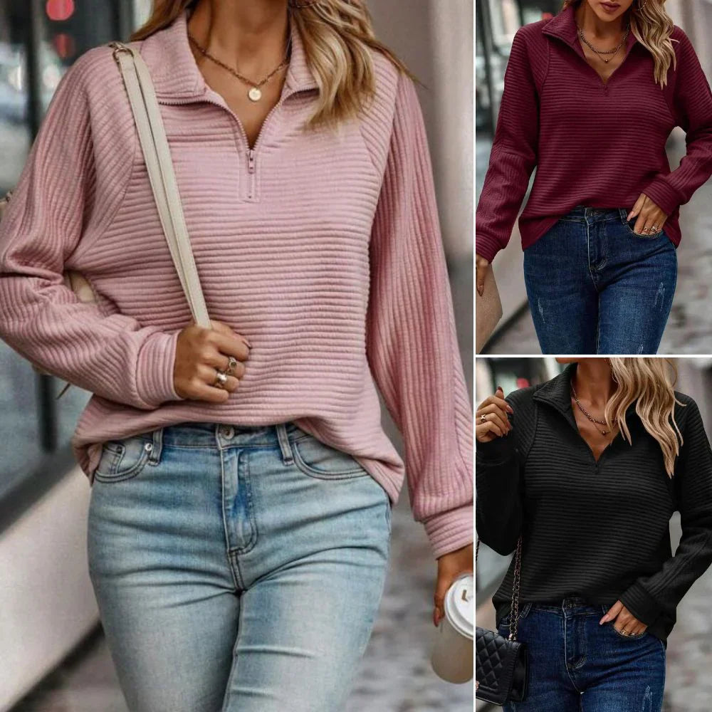 Kristina - Luxuriöser gerippter pullover mit reißverschluss