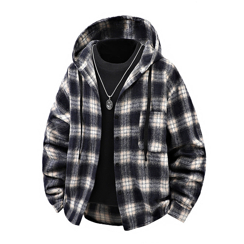 Karierte Shirtjacke mit Kapuze für Herren
