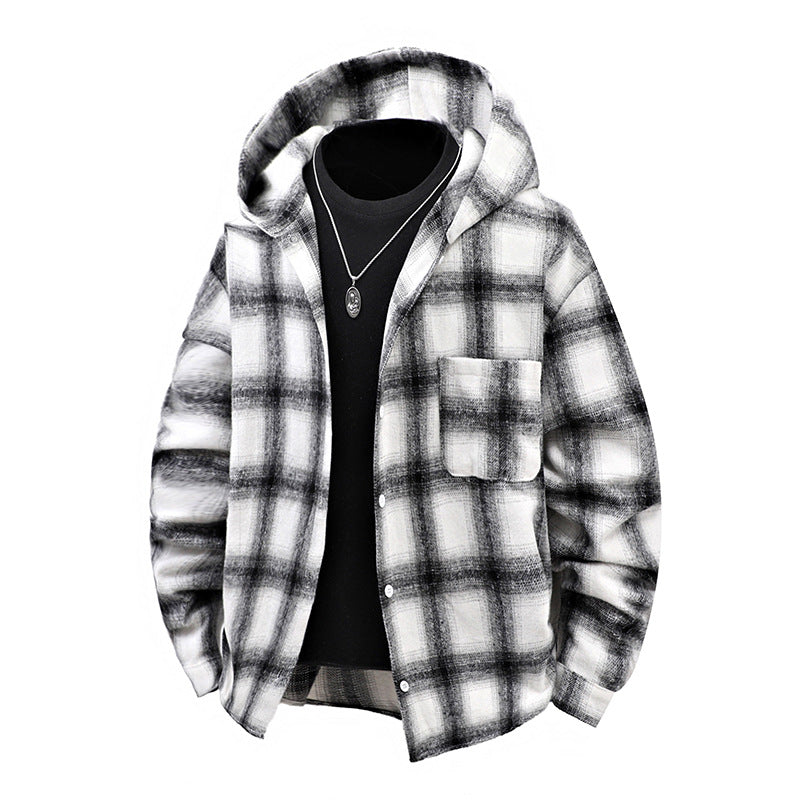 Karierte Shirtjacke mit Kapuze für Herren