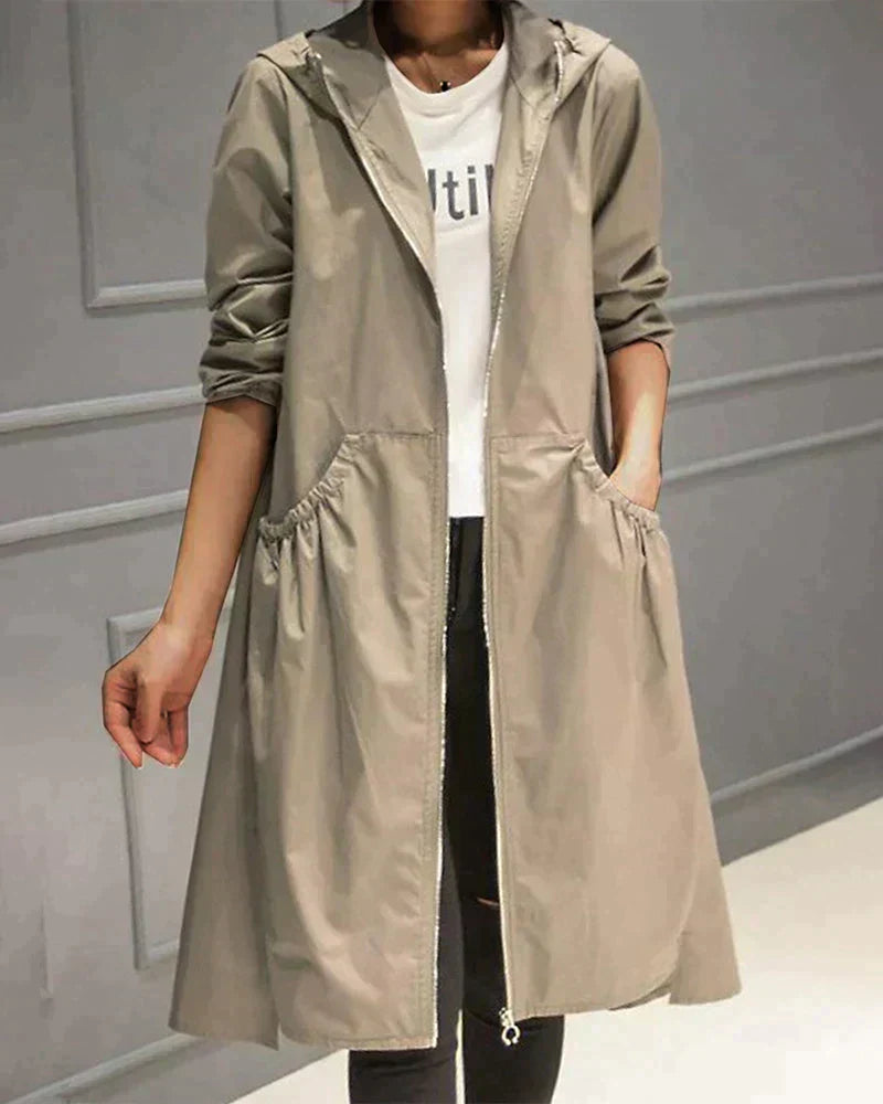Lange Regenjacke für Damen mit Kapuze