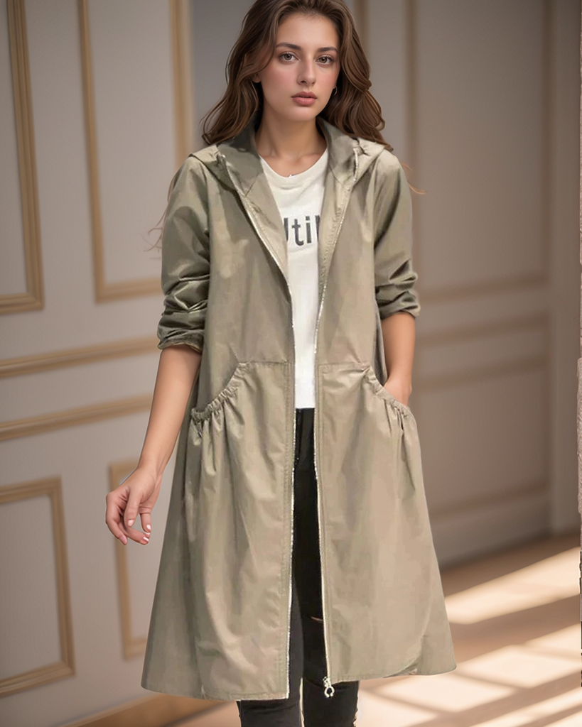 Lange Regenjacke für Damen mit Kapuze
