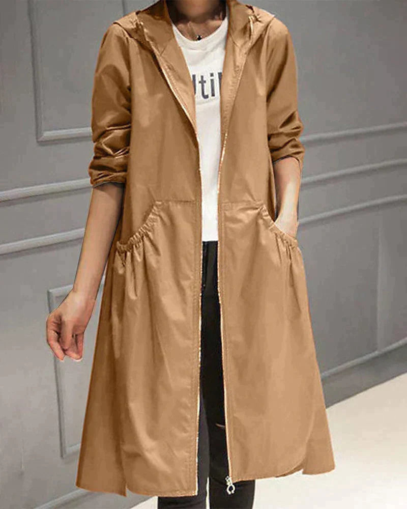 Lange Regenjacke für Damen mit Kapuze
