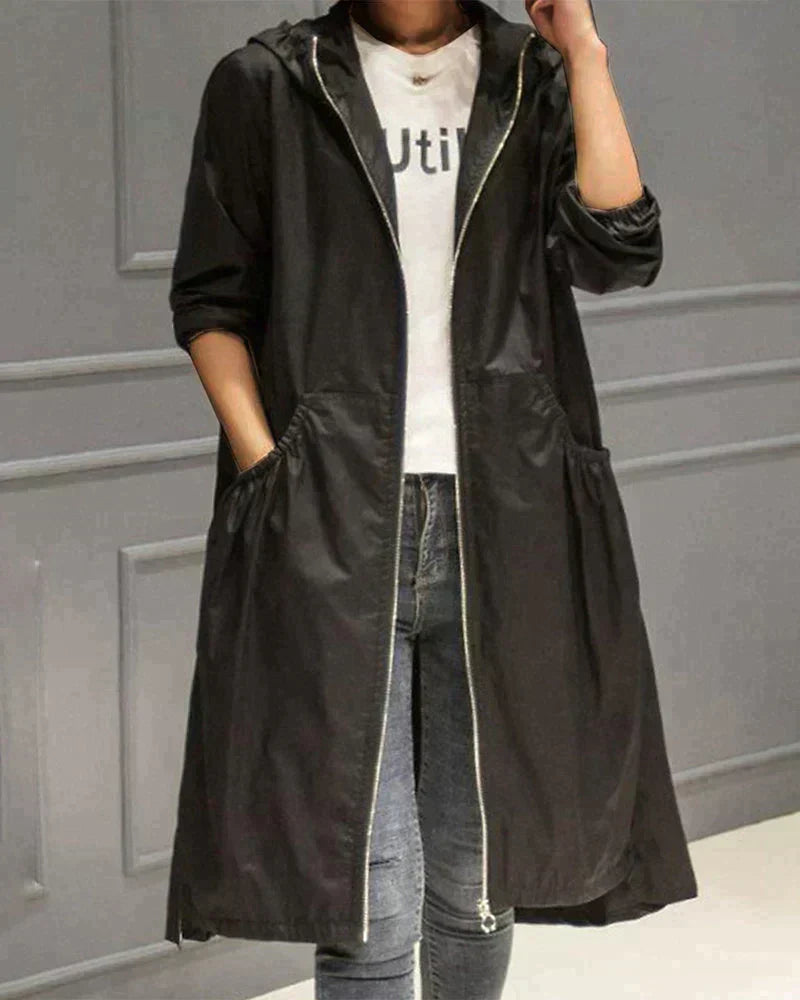Lange Regenjacke für Damen mit Kapuze