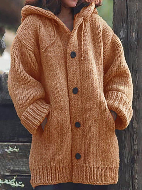 Lange Strickjacke mit Kapuze für Damen