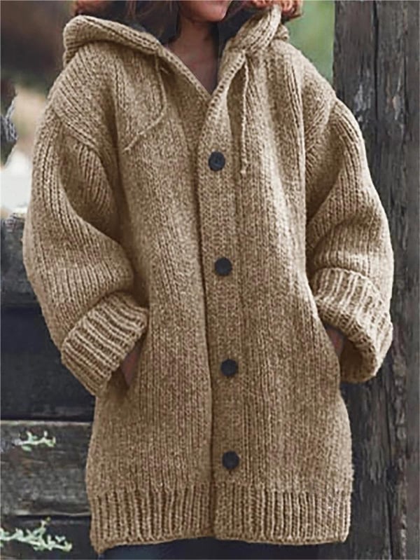 Lange Strickjacke mit Kapuze für Damen