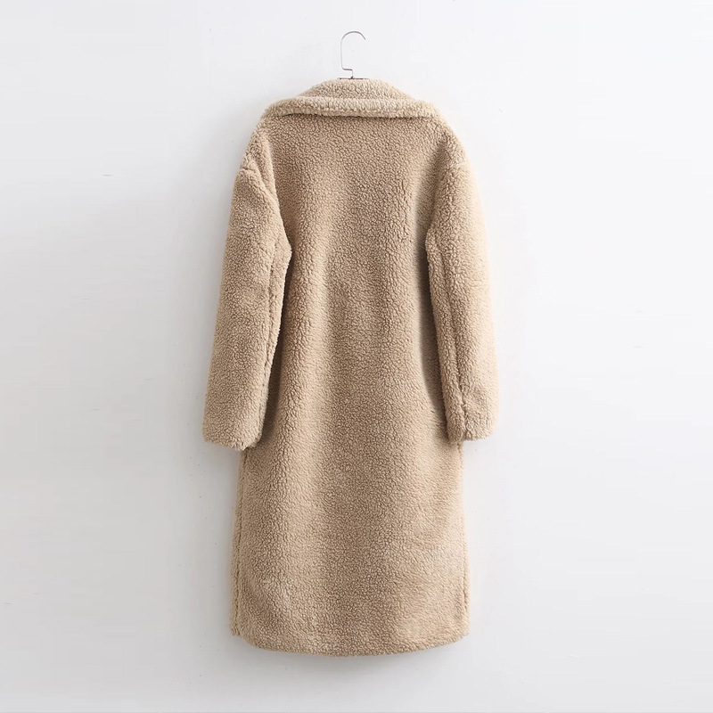 Langer Teddy Mantel für Damen mit Knopfleiste