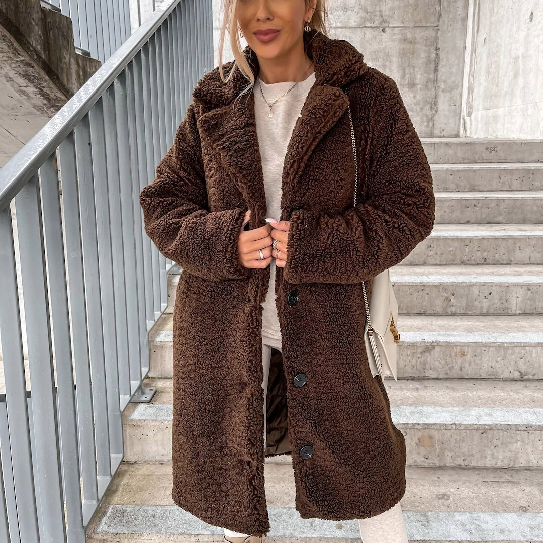 Langer Teddy Mantel für Damen mit Kragen