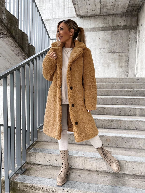 Langer Teddy Mantel für Damen mit Kragen
