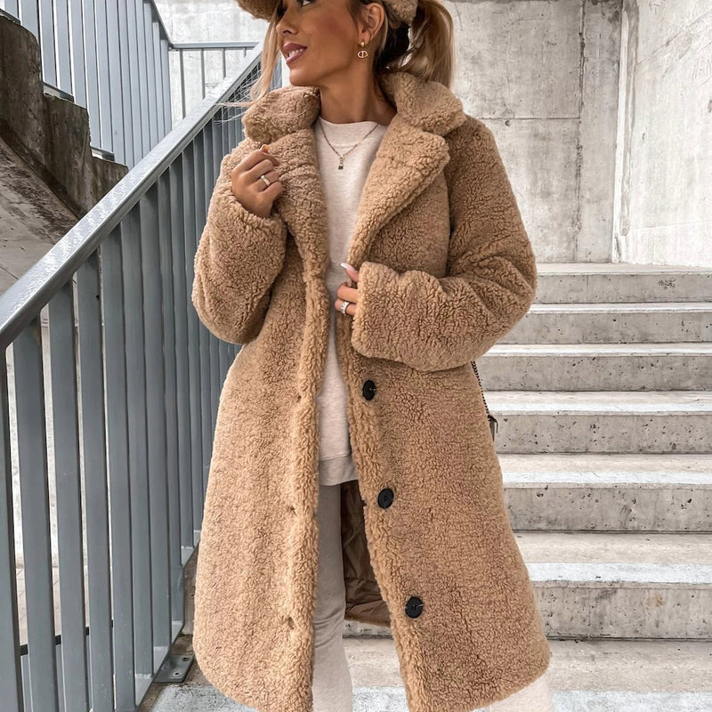Langer Teddy Mantel für Damen mit Kragen