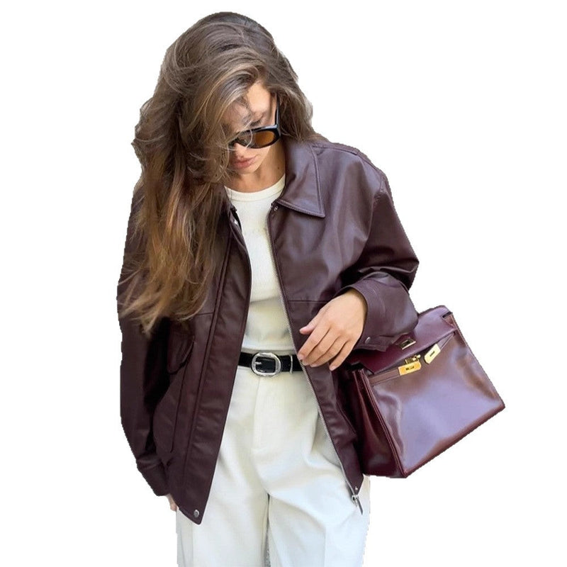 Lederjacke mit Taschen und Sportlichem Schnitt für Damen