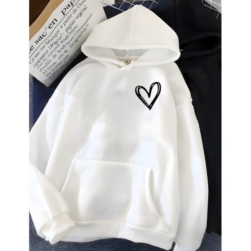 Locker geschnittener Kapuzenpullover mit Herzmotiv für Damen