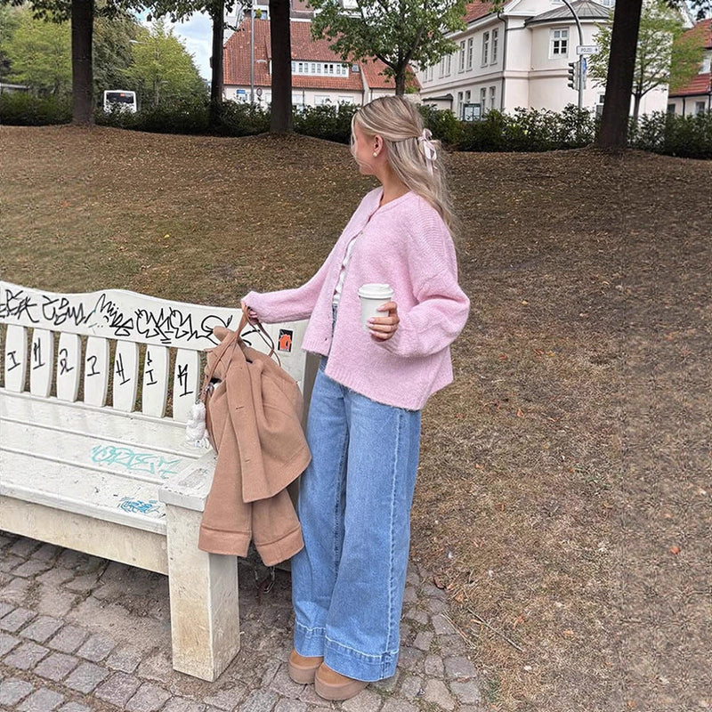 Locker geschnittener Strickcardigan mit Knöpfen für Damen