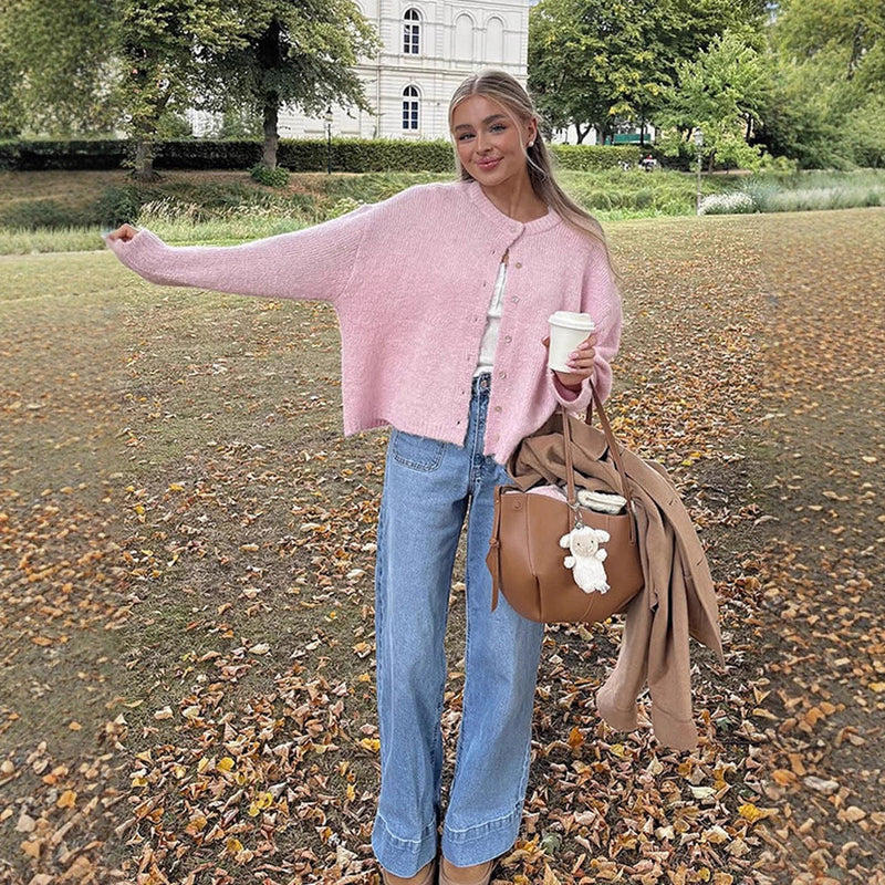 Locker geschnittener Strickcardigan mit Knöpfen für Damen