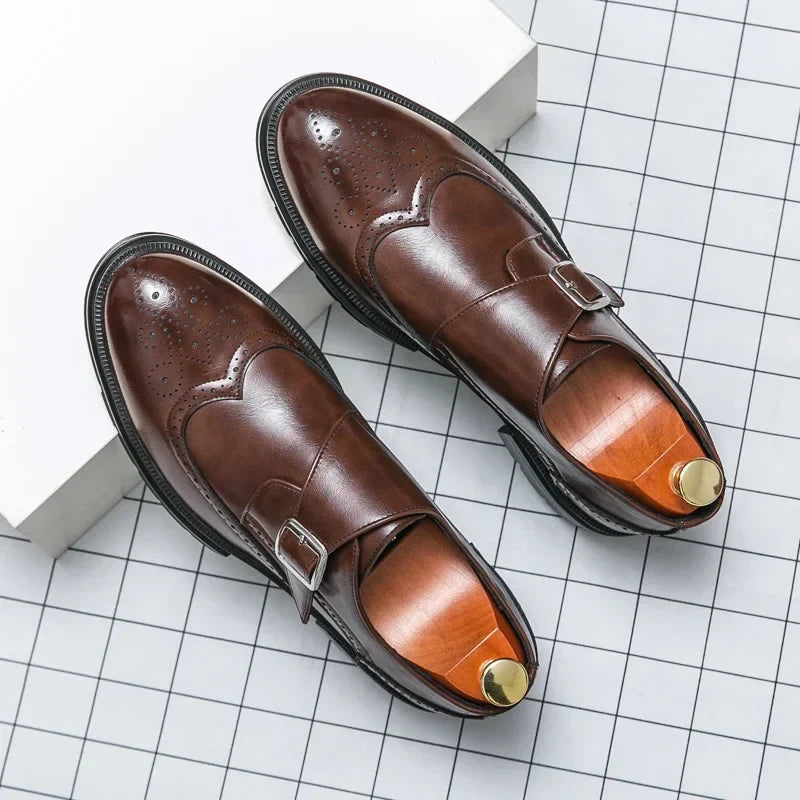 Herren-Leder-Monkstrap-Brogues mit rutschfester Sohle