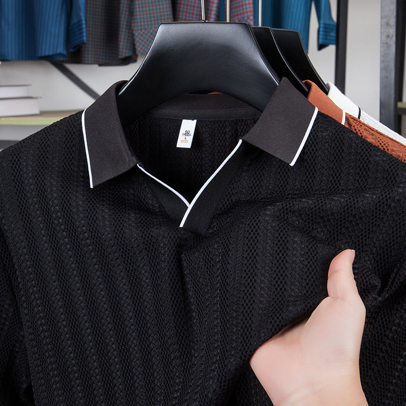 Herren-Kurzarm-Strickpolo aus Stretchmaterial