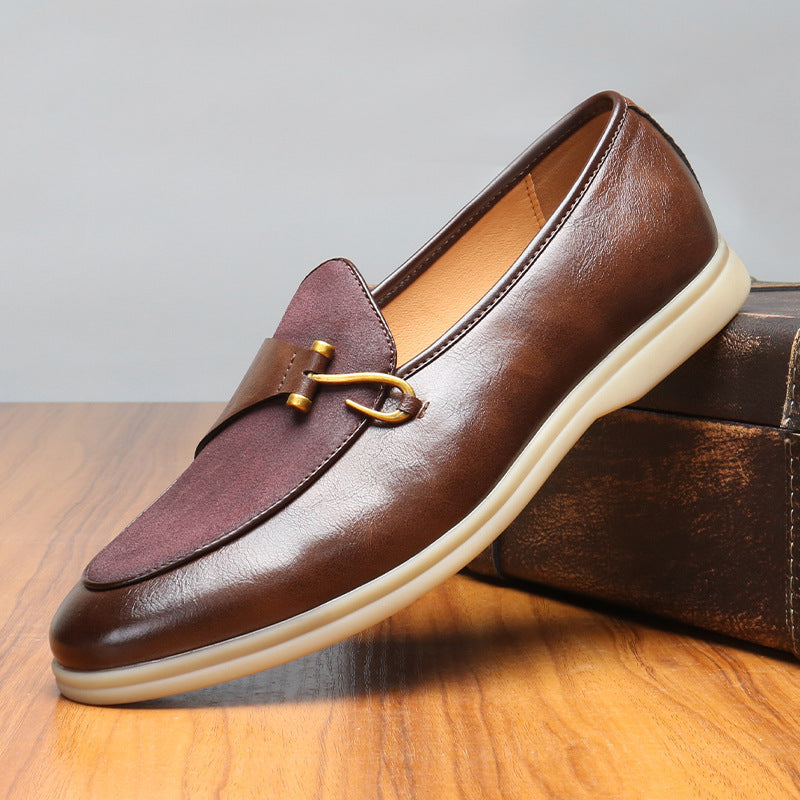 Herren-Lederhalbschuhe mit Wildleder-Vorderblatt und Hakenverschluss