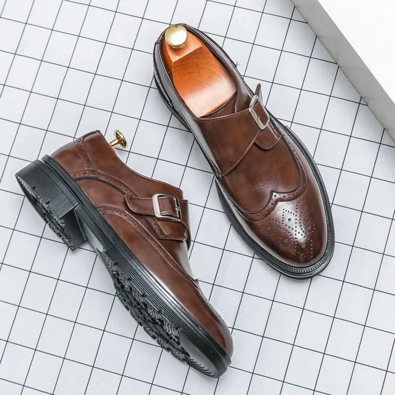 Herren-Leder-Monkstrap-Brogues mit rutschfester Sohle