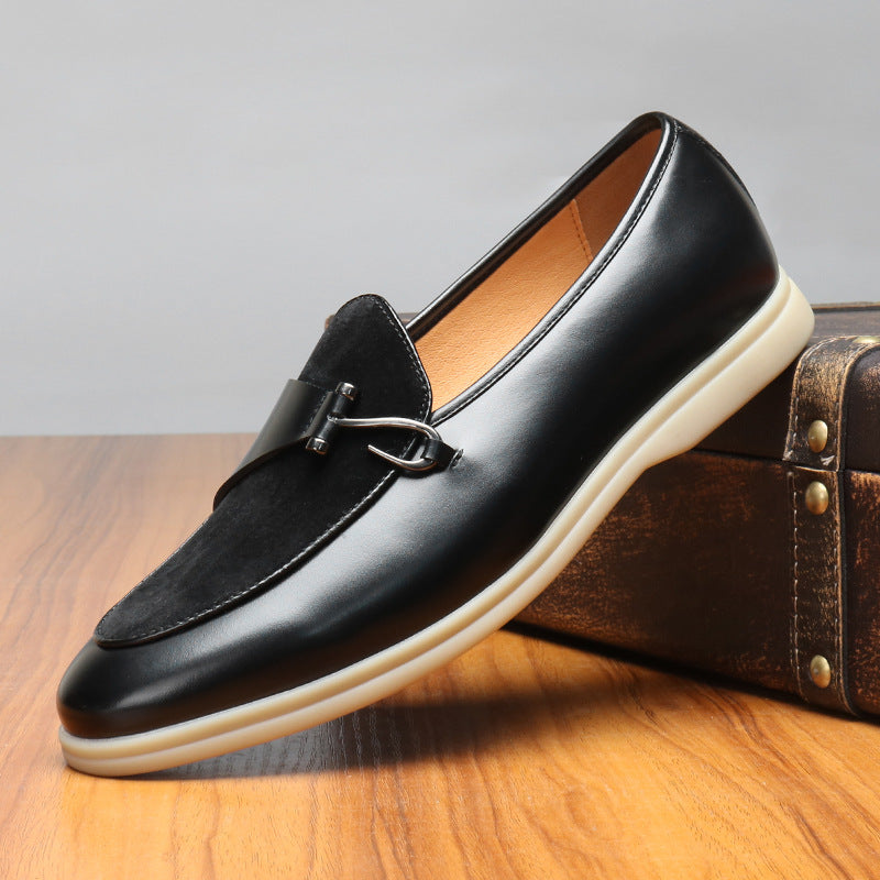 Herren-Lederhalbschuhe mit Wildleder-Vorderblatt und Hakenverschluss