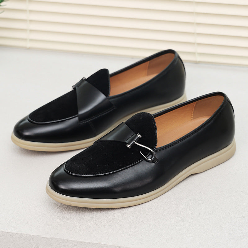 Herren-Lederhalbschuhe mit Wildleder-Vorderblatt und Hakenverschluss